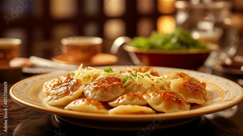 Delicious pelmeni  dumplings  ravioli  for menu in restaurant  banners  social media