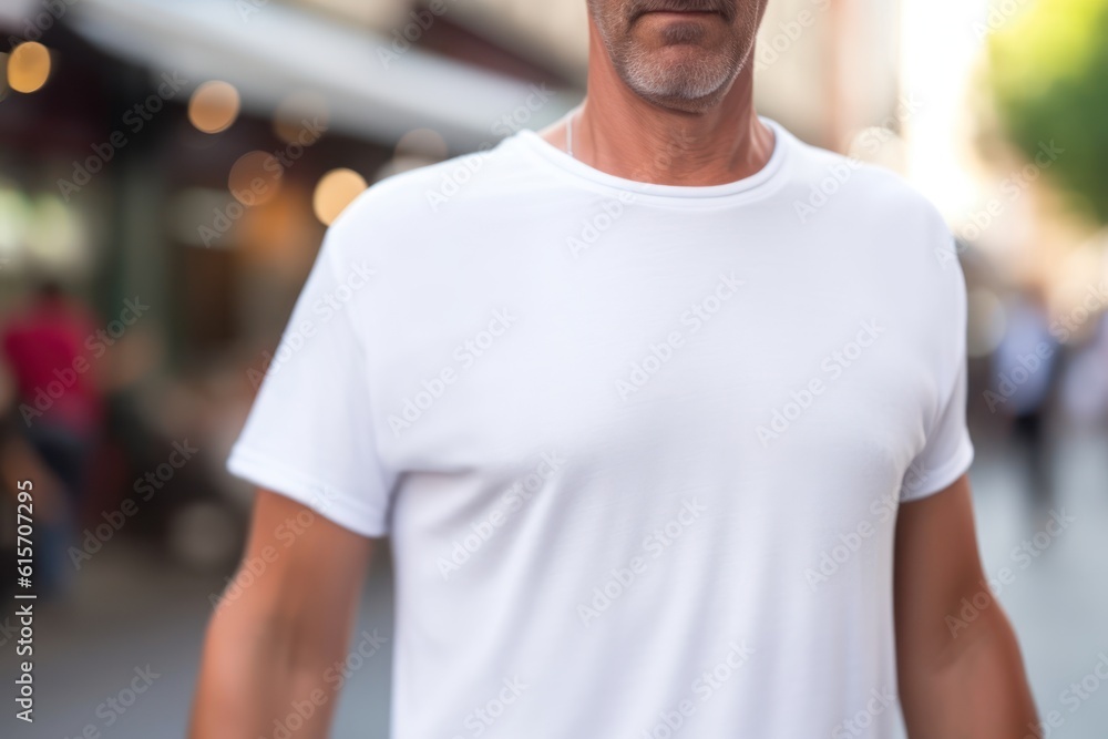 Man with white t-shirt front, mockup template for design print - Generative AI
Man with white t-shirt front, mockup template for design print - Generative AI