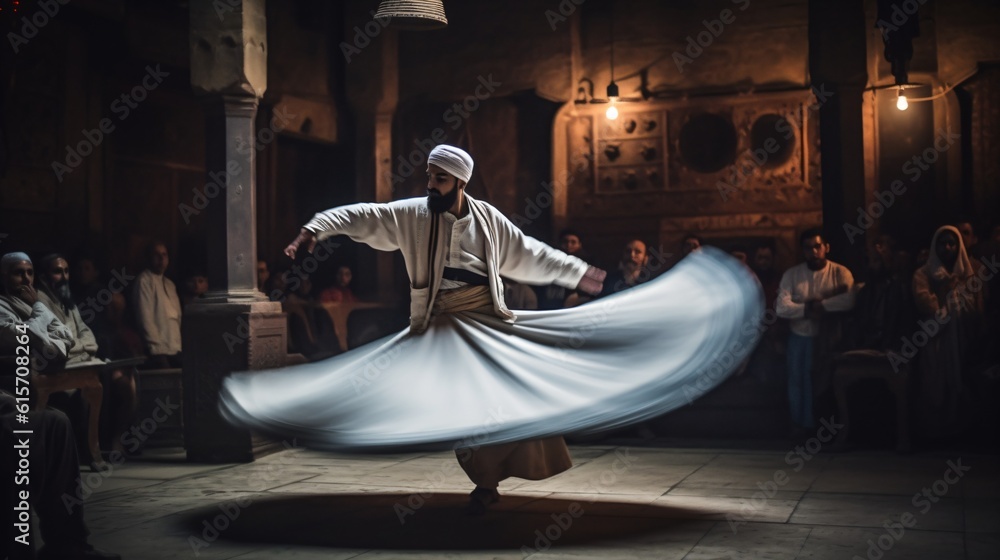 A mesmerizing Whirling Dervish performance. Generative AI. A mesmerizing Whirling Dervish performance. Generative AI.