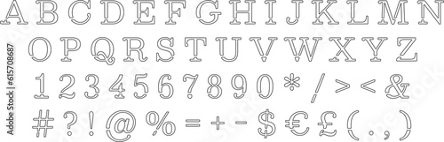 Black classic line style alphabet set. Vector decorative typography. Decorative typeset style. Latin script for headers. Trendy letters and numbers for graphic posters, banners, invitations texts