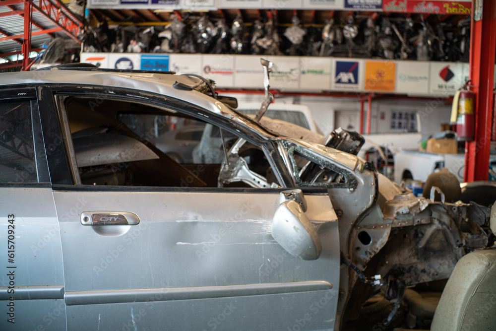 Crash car repair in car garage transport industry