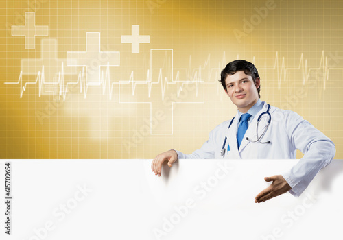 Doctor with banner