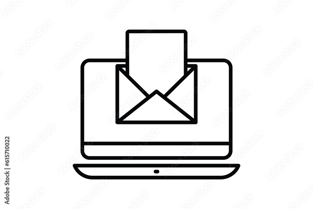 Email marketing icon. Computer laptop with open letter envelope. icon related to digital marketing. Line icon style design. Simple vector design editable Email marketing icon. Computer laptop with open letter envelope. icon related to digital marketing. Line icon style design. Simple vector design editable