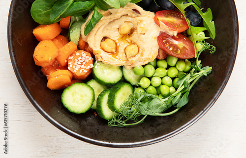 Vegan dish, healthy diet. Top view, copy space