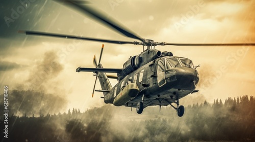 Military helicopter. Generative AI © BraveSpirit