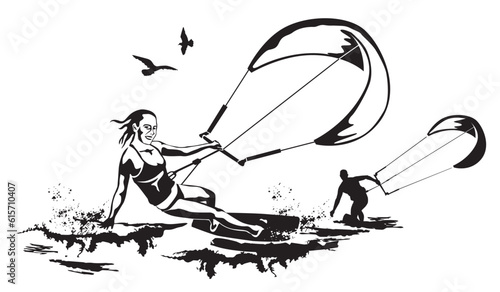 Illustration Kite Surfer auf dem Wasser