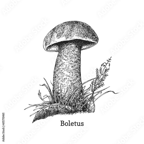 Orange cap boletus, drawn illustration in vector