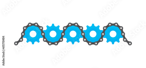 Vector cog wheel with intertwined chain. Bicycle part. Isolated on white background