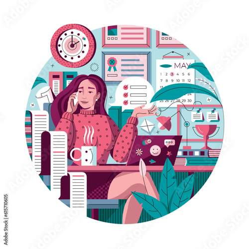 A web page template illustrating the topic of work and rest balance.
