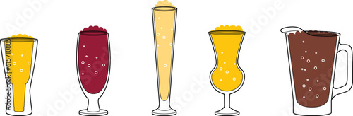 Vector set of alcohol beer glasses. Vector flat illustration