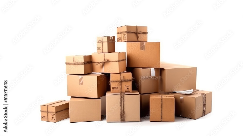 Cardboard boxes on a white background, Distribution products, Delivery, Logistics Business.