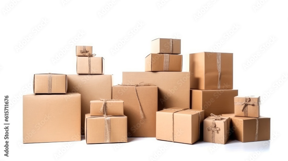 Lots of various cardboard carton boxes on white background, Delivery, online marketing packaging box and delivery, SME concept. Lots of various cardboard carton boxes on white background, Delivery, online marketing packaging box and delivery, SME concept.