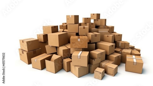 Cardboard boxes on a white background, Distribution products, Delivery, Logistics Business. © visoot