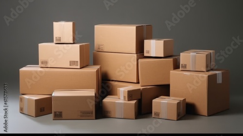 Cardboard boxes on a white background, Distribution products, Delivery, Logistics Business. © visoot