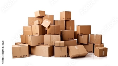 Piles of cardboard boxes on a white background, Delivery, e-commerce online small start-up business owner. © visoot