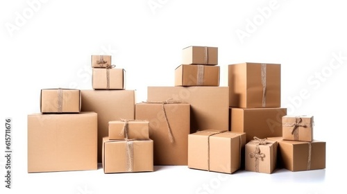 Lots of various cardboard carton boxes on white background, Delivery, online marketing packaging box and delivery, SME concept.
