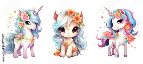 Cute Fairy Unicorn, Watercolor Unicorn. Generative AI