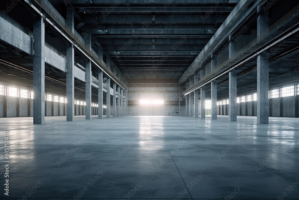 Empty building warehouse interior, Industrial hall empty and clean.