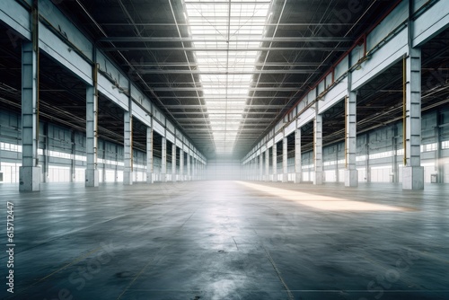 Empty big warehouse  Warehouse or industrial building  Modern interior design empty space for product display or industry background.