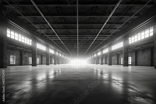 Empty big warehouse, Warehouse or industrial building, Modern interior design empty space for product display or industry background.
