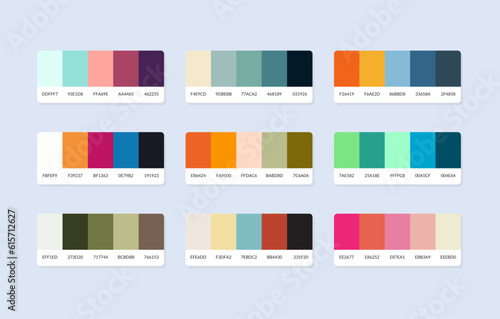 Pantone colour palette catalog samples in rgb hex. Color swatch.