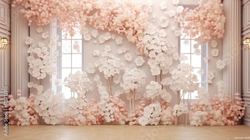 Wedding backdrop aesthetic luxury flower decoration indoor minimalist studio background, Backdrop wedding. photo