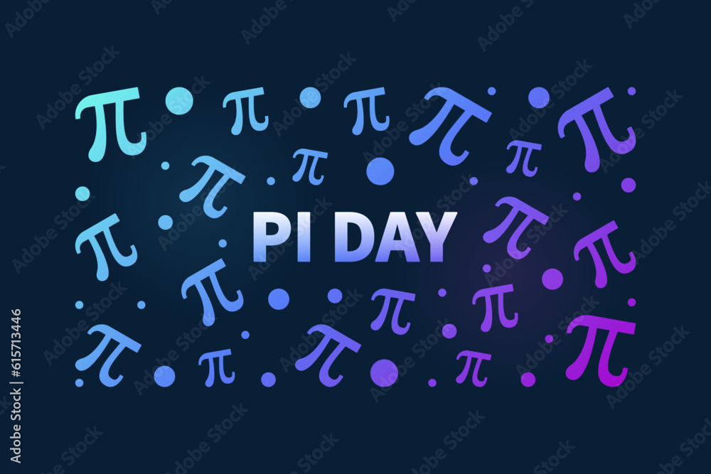 Pi Day on March 14th vector horizontal colored banner. Math concept illustration