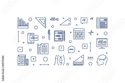 Algebra Learning vector thin line banner. Science and Math concept illustration