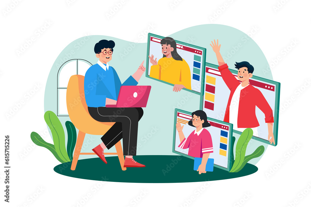 Student joins study groups online. Student joins study groups online.