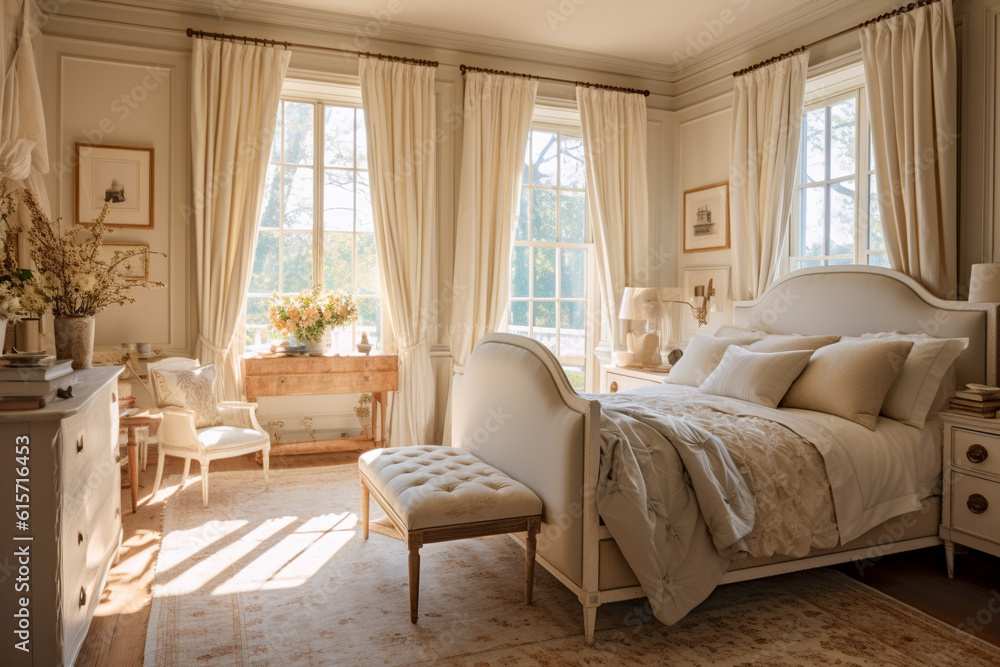 Luxury bedroom, super photo realistic background. Generative ai illustration Luxury bedroom, super photo realistic background. Generative ai illustration