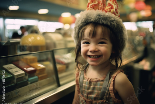 Happy girl in Cashier costume with Generative AI