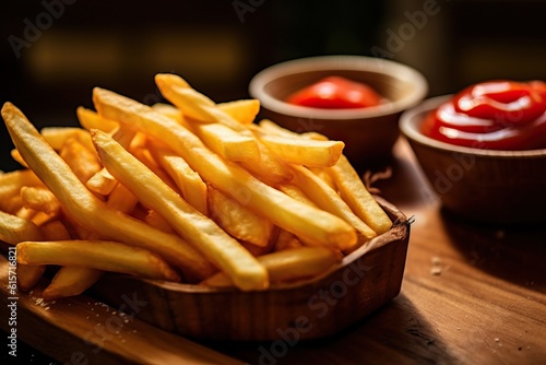 Delicious french fries with tomato sauce made with Generative AI