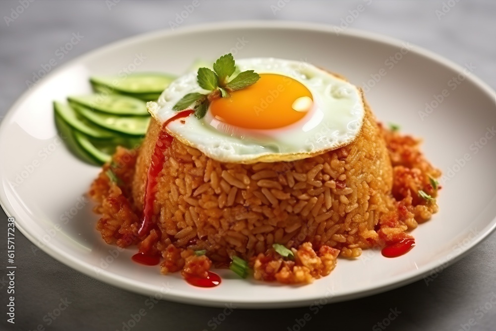 wide shot of american fried rice served with chili made with Generative AI wide shot of american fried rice served with chili made with Generative AI