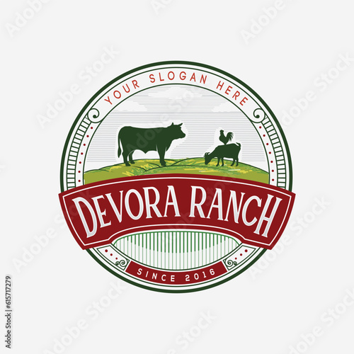 Livestock, Cattle, cow farm vector illustration classic retro vintage logo design
