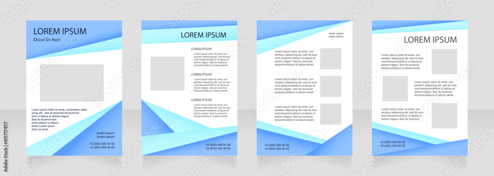 Blue blank brochure layout design. Real estate agency info. Vertical poster template set with empty copy space for text. Premade corporate reports collection. Editable flyer paper pages