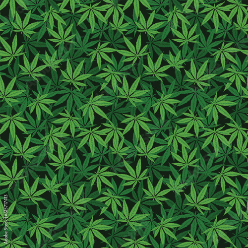 Seamless vector pattern of hand drawn marijuana leaves