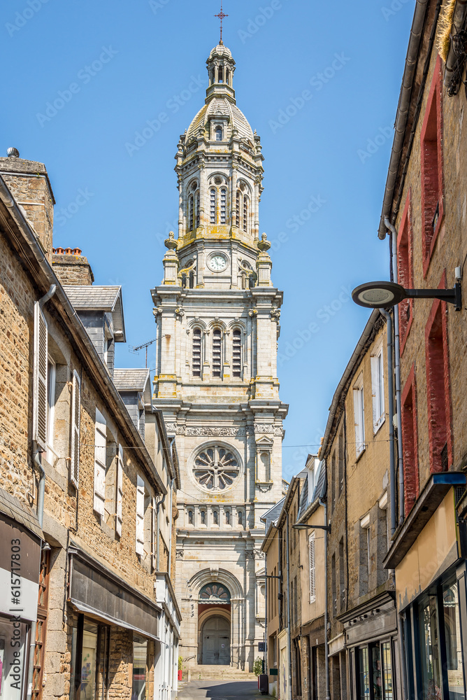 View at the Basilica of Saint Gervais in the streets of Avranches - France