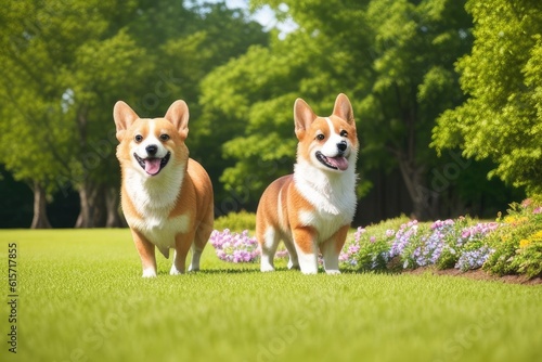 two dogs playing in the park, generative ai