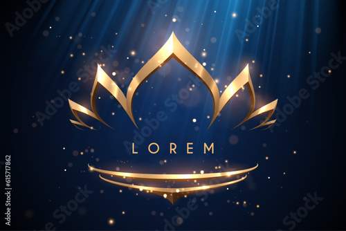 Golden crown template on blue light background