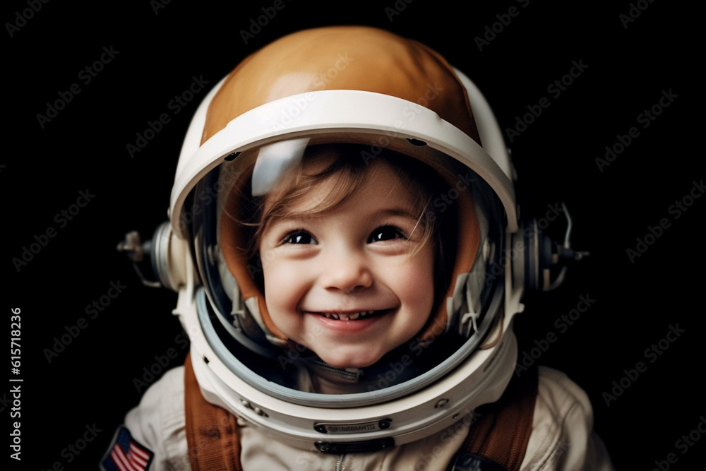 Happy girl in astronaut costume with Generative AI Happy girl in astronaut costume with Generative AI