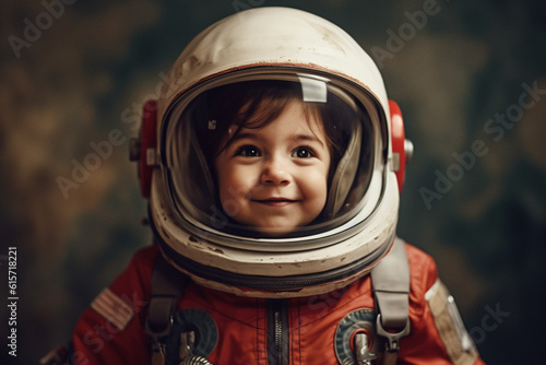 Happy girl in astronaut costume with Generative AI © toonsteb