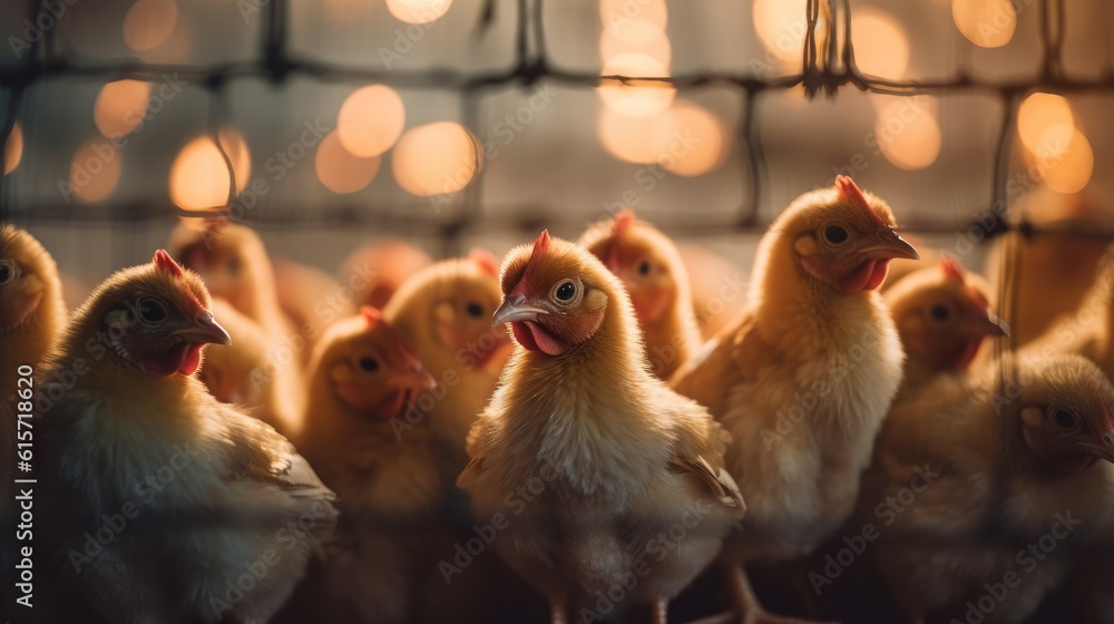 Chickens in a farm. Generative AI