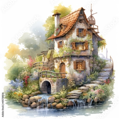 beautiful illustration of an old house in the style of watercolor technic  ai tools generated image
