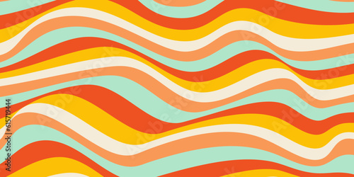 Sychedelic groovy retro background with colorful waves. Vector illustration