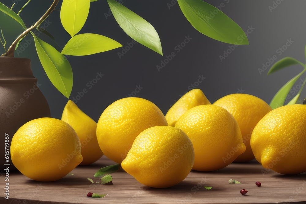 lemons on a wooden background, generative ai