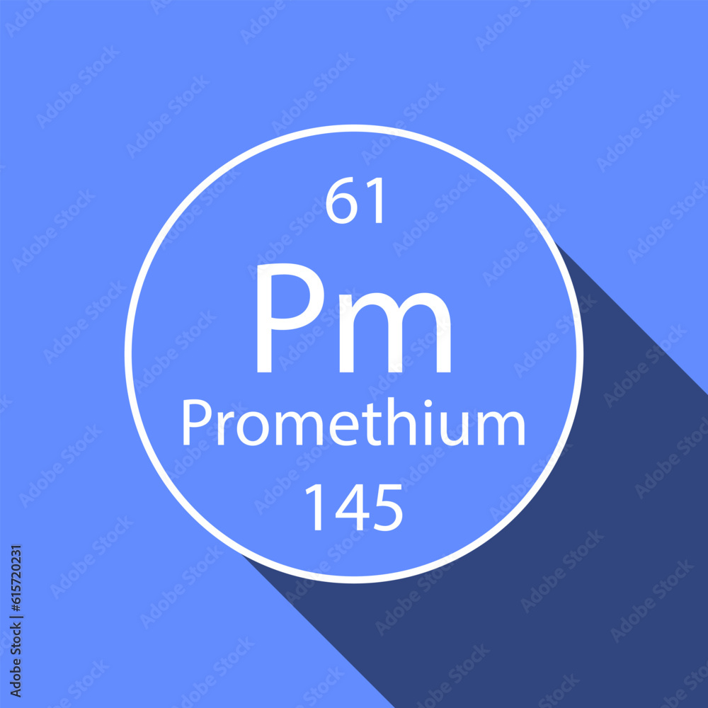 Promethium symbol with long shadow design. Chemical element of the periodic table. Vector illustration. Promethium symbol with long shadow design. Chemical element of the periodic table. Vector illustration.