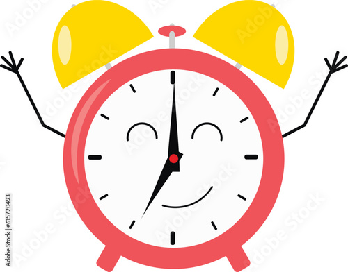 Illustration of an alarm clock with a face. time