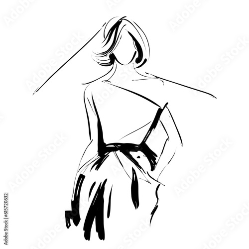 Fashion model, hand drawn sketch. Abstract female portraits, contemporary design, vector illustration