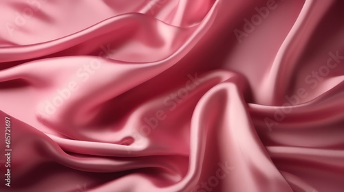 Beautiful bright pink silk satin background. Wavy soft fabric wallpaper background. Generative AI.