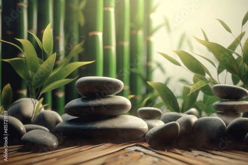 Spa bamboo stones background. Generate Ai
